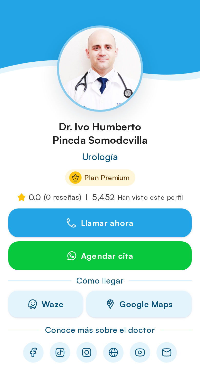 Ejemplo real de tarjeta digital Findoctor — Dr. Ivo Humberto Pineda Somodevilla, Urología