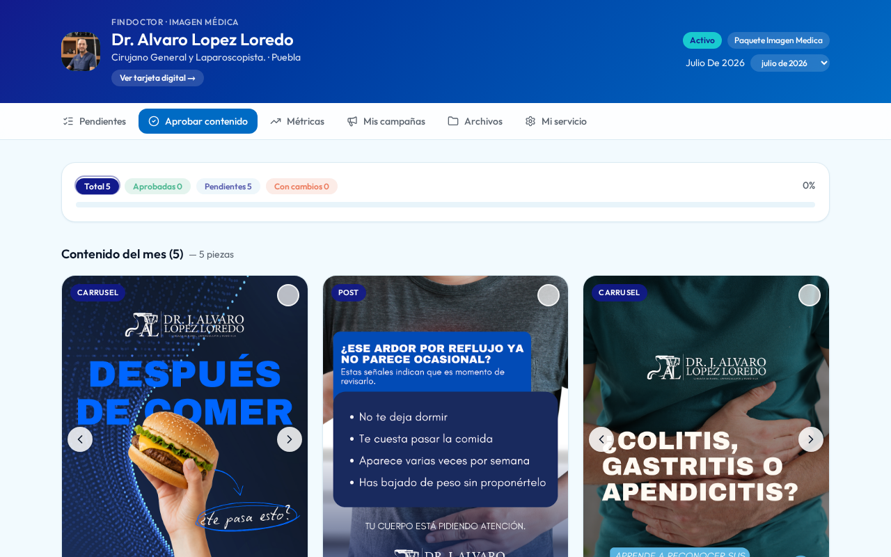 Vista interna del portal de cliente de Imagen Médica